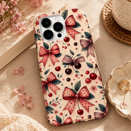リボンとチェリーパターン Case-Mate iPhoneケース