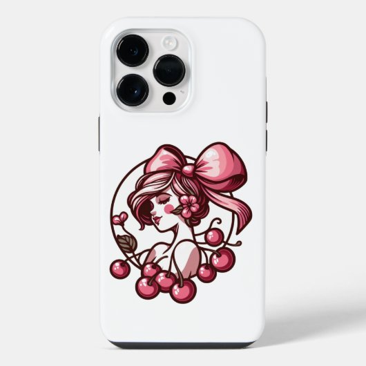 リボンとチェリーパターン iPhoneケース (裏面)
