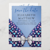 リボンとハートのドットがエレガントな招待状 招待状 (正面/裏面)