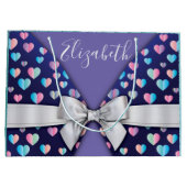 リボンとハートのドットが付いたギフトバッグ ラージペーパーバッグ (裏面)