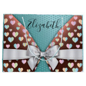 リボンとハートの斑点が付いたギフトバッグ ラージペーパーバッグ (裏面)