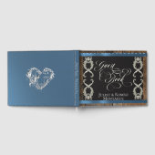 リボンとハートの結婚式 - ブルー ゲストブック (全面)