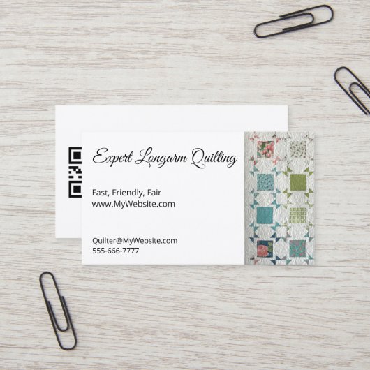 リボンとバラキルトフルカスタマイズ可能なBizカード 名刺 (正面/裏面インサイチュ)