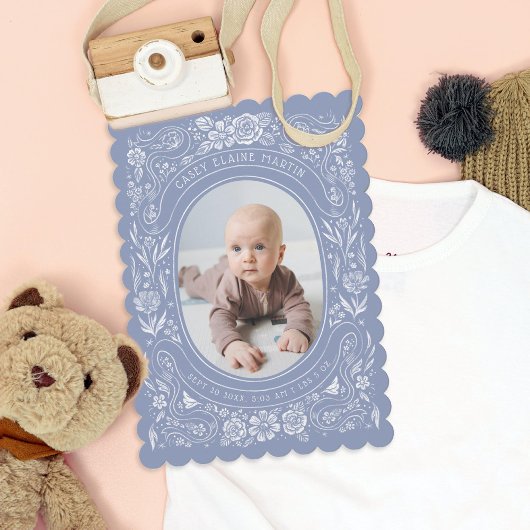 リボンとバラベビーPeriwinkleフォト誕生 招待状