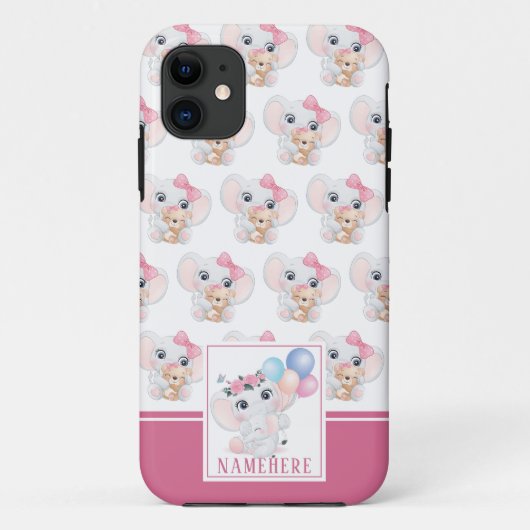 リボンとバルーン柄のガーリーピンクの象 Case-Mate iPhoneケース (裏面)