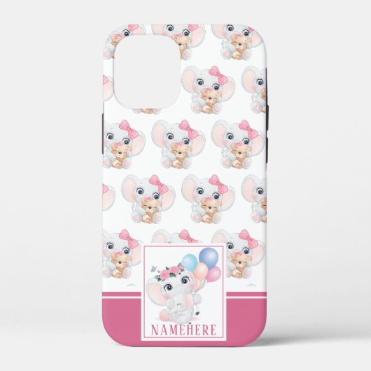 リボンとバルーン柄のガーリーピンクの象 Case-Mate iPhoneケース (裏面)