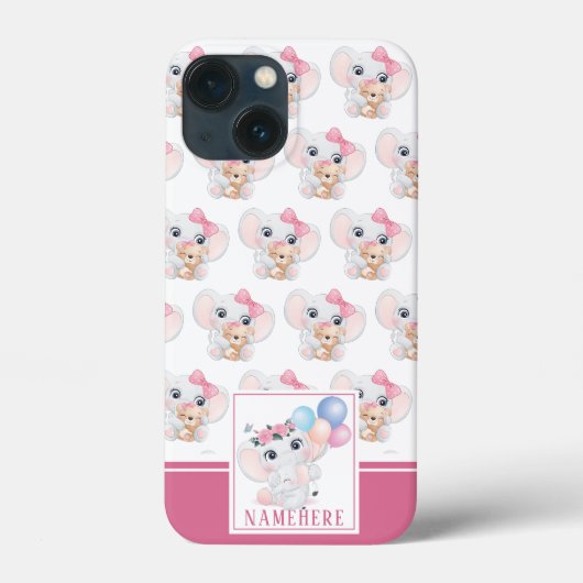 リボンとバルーン柄のキュートなピンクの象 Case-Mate iPhoneケース (裏面)