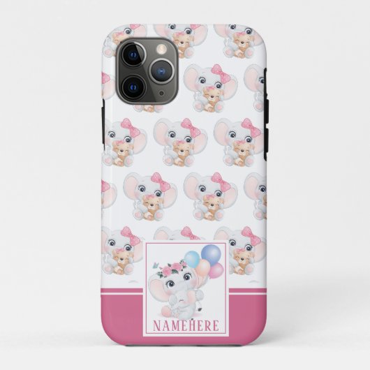 リボンとバルーン柄のキュートなピンクの象 Case-Mate iPhoneケース (裏面)
