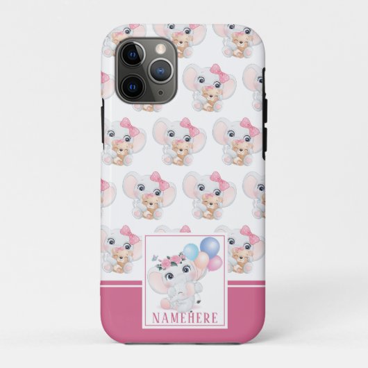 リボンとバルーン柄のキュートなピンクの象 Case-Mate iPhoneケース (裏面)