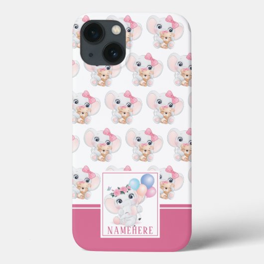リボンとバルーン柄のキュートなピンクの象 Case-Mate iPhoneケース (裏面)