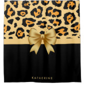 リボンとヒョウ印刷 シャワーカーテン (正面)