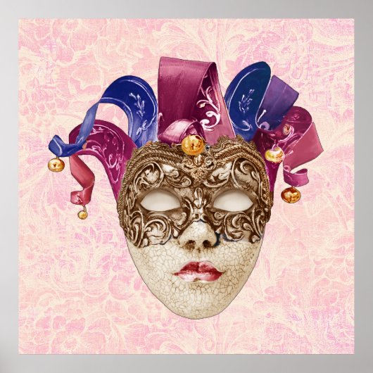 リボンとベルのジェスター磁器のマスク ポスター (正面)