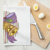 リボンとボウが付いたキュートなクリスマスジングルベル キッチンタオル (四つ折り)