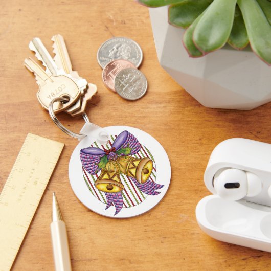 リボンとボウが付いたキュートなクリスマスジングルベル キーホルダー (デスク)