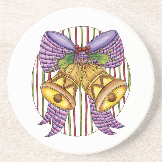 リボンとボウが付いたキュートなクリスマスジングルベル コースター (正面)