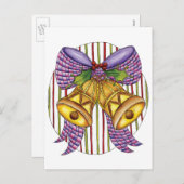 リボンとボウが付いたキュートなクリスマスジングルベル シーズンポストカード (正面/裏面)