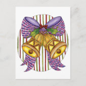 リボンとボウが付いたキュートなクリスマスジングルベル シーズンポストカード (正面)