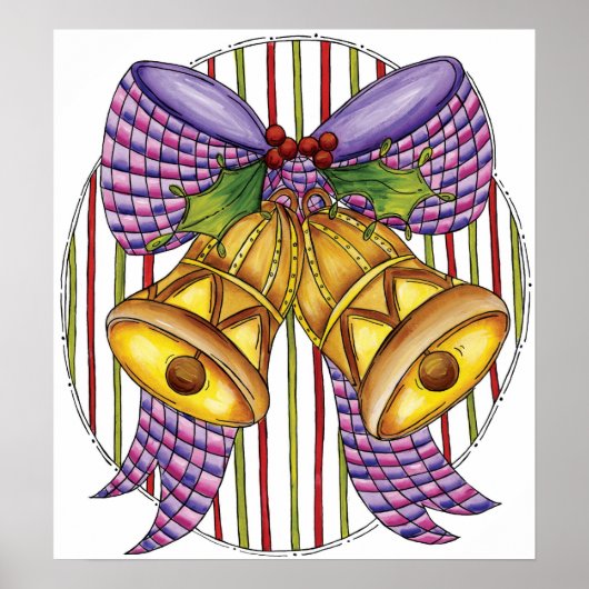 リボンとボウが付いたキュートなクリスマスジングルベル ポスター (正面)