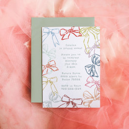リボンとボウの水彩ガールズ誕生日パーティー 招待状