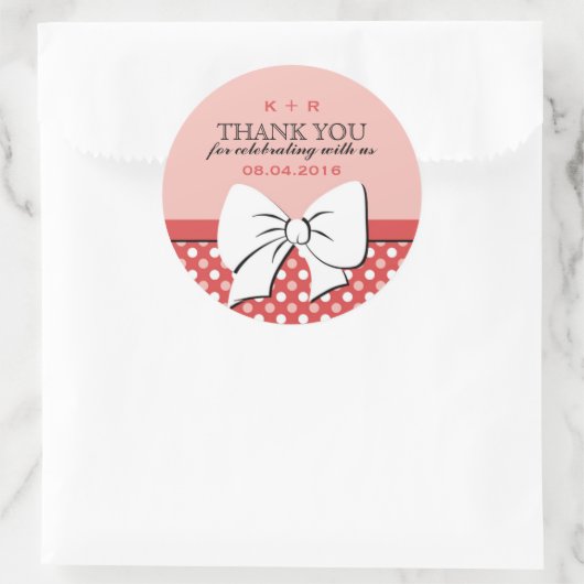 リボンとボウの水玉模様結婚式用シール ラウンドシール (バッグ)