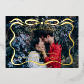 リボンとボウフォトを埋め込む 箔招待状 (正面)