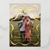 リボンとボウフォトを埋め込む 箔招待状 (正面)