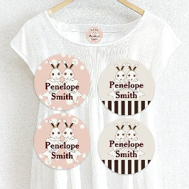 リボンと可愛いツインバニーの少女の服 ラベル