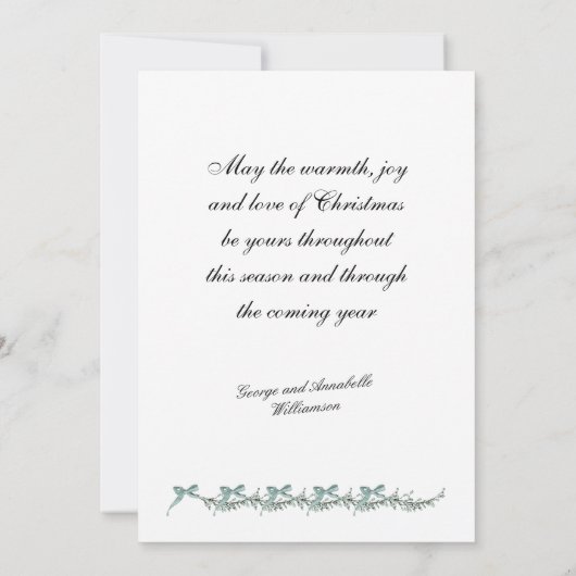 リボンと小さな枝 - 写真とクリスマスのメッセージ シーズンカード (裏面)