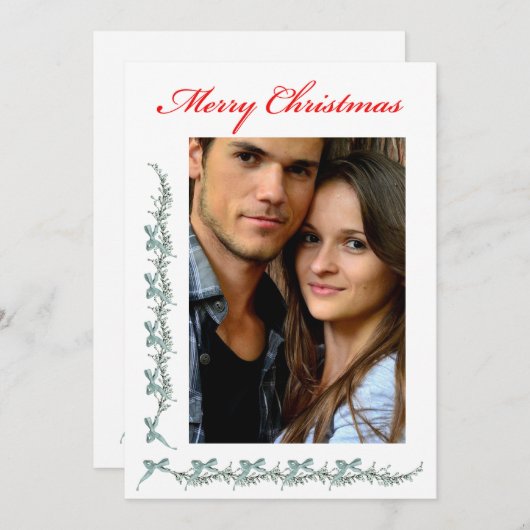 リボンと小さな枝 - 写真とクリスマスのメッセージ シーズンカード (正面/裏面)