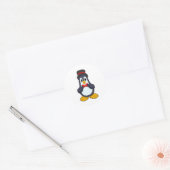 リボンと帽子を付けたペンギンの花婿 ラウンドシール (封筒)