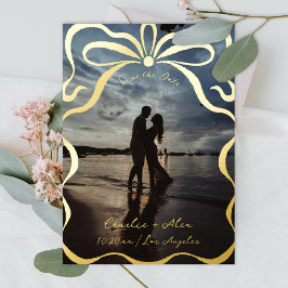 リボンと弓の写真のインク 箔招待状