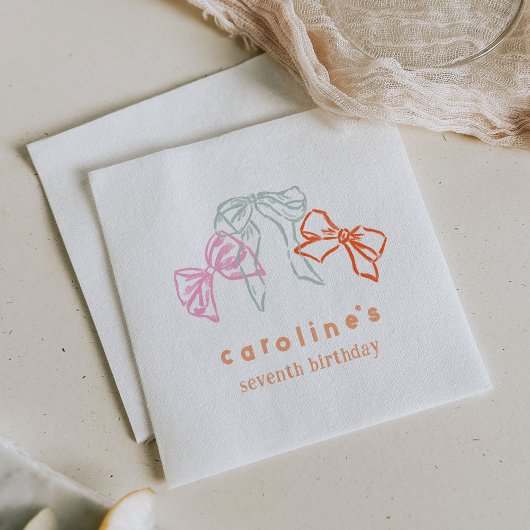 リボンと弓の水の色の女の子バースデーパーティー スタンダードカクテルナプキン