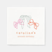 リボンと弓の水の色の女の子バースデーパーティー スタンダードカクテルナプキン (正面)