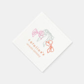 リボンと弓の水の色の女の子バースデーパーティー スタンダードカクテルナプキン (角)