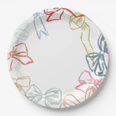 リボンと弓の水の色の女の子バースデーパーティー ペーパープレート (正面)