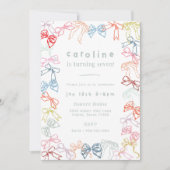 リボンと弓の水の色の女の子バースデーパーティー 招待状 (正面)