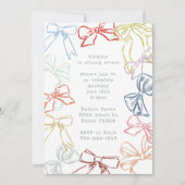 リボンと弓の水の色の女の子バースデーパーティー 招待状 (正面)