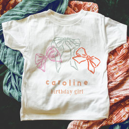 リボンと弓の水の色の女の子バースデーパーティー Tシャツ