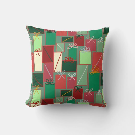 リボンと弓を使ったクリスマスプレゼント クッション (正面)