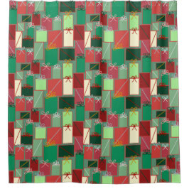 リボンと弓を使ったクリスマスプレゼント シャワーカーテン