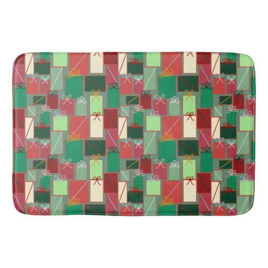 リボンと弓を使ったクリスマスプレゼント バスマット (正面)