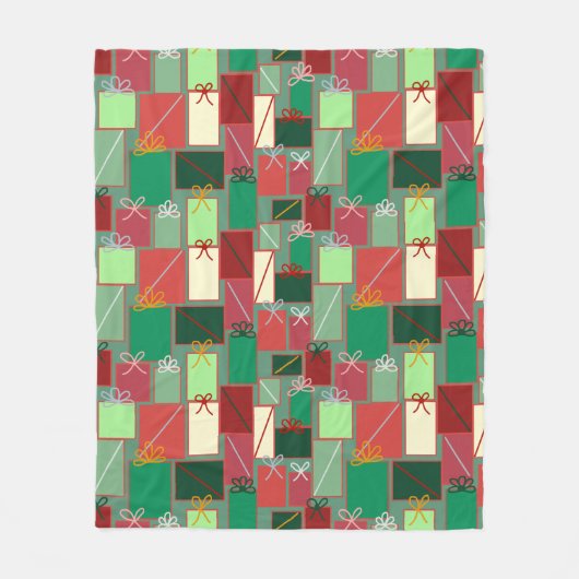 リボンと弓を使ったクリスマスプレゼント フリースブランケット (正面)