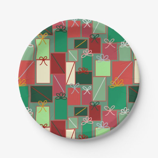 リボンと弓を使ったクリスマスプレゼント ペーパープレート (正面)