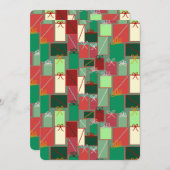 リボンと弓を使ったクリスマスプレゼント 招待状 (正面/裏面)