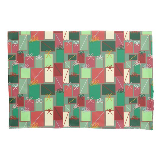 リボンと弓を使ったクリスマスプレゼント 枕カバー (正面)