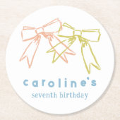 リボンと弓ガールズバースデーパーティーの水色 ラウンドペーパーコースター (正面)