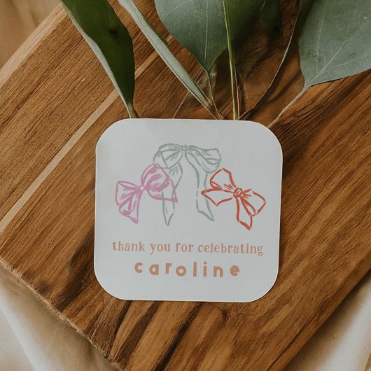 リボンと弓誕生日ありがとう スクエアシール