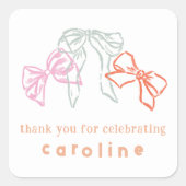 リボンと弓誕生日ありがとう スクエアシール (正面)