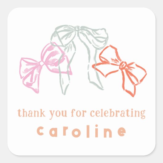 リボンと弓誕生日ありがとう スクエアシール (正面)