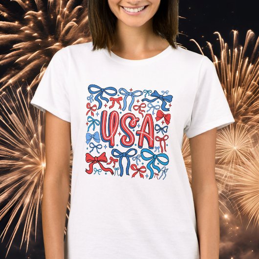 リボンと星のアメリカンスタイルな愛国コケット Tシャツ